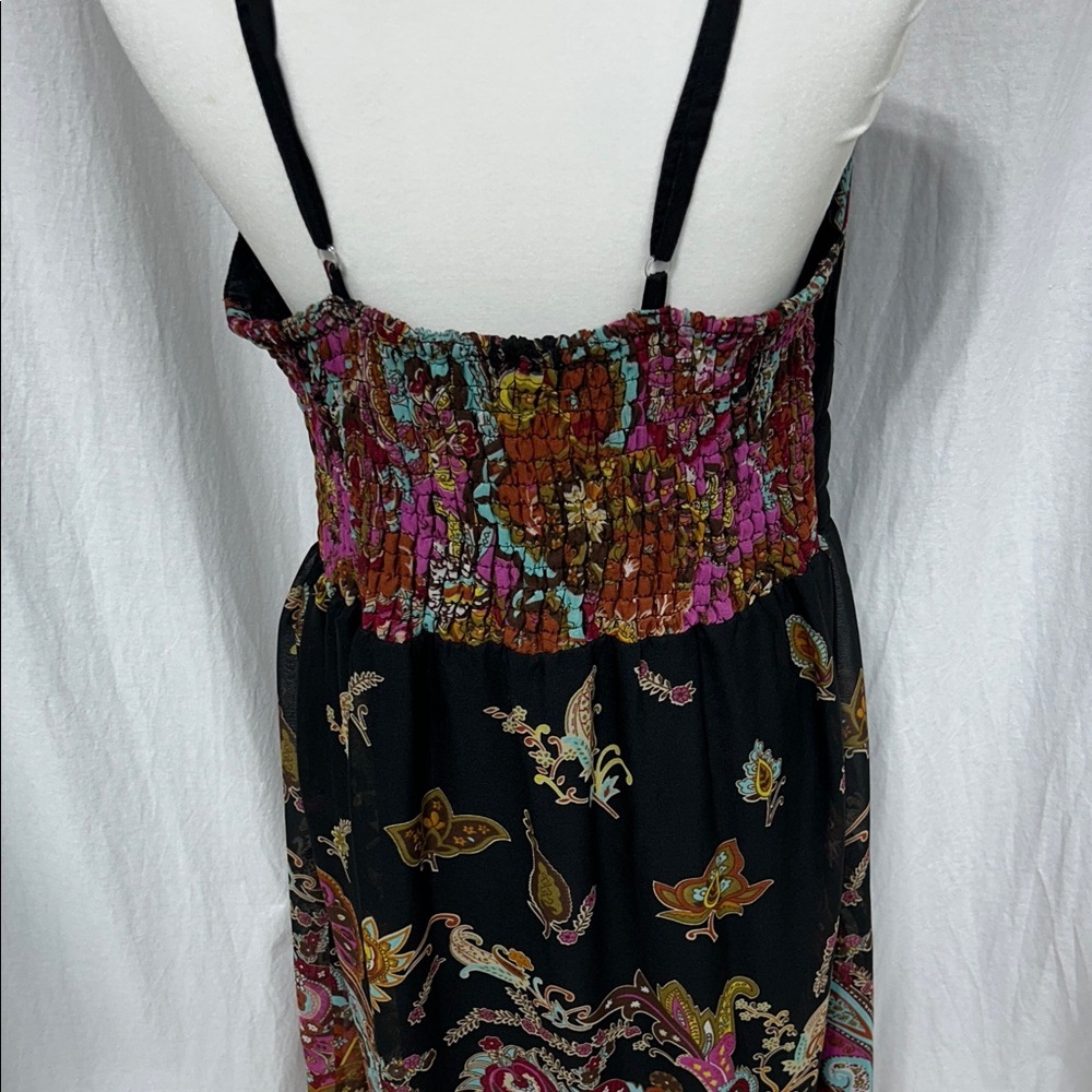 Black Paisley Midi Slip Dress with Pink & Teal Accents - Picture 5 of 8